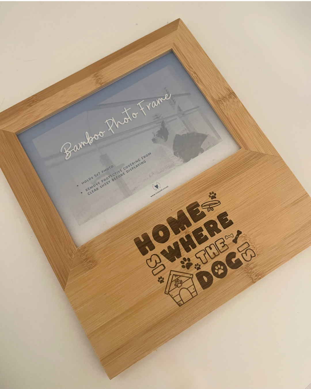 'Home is Where the Dog Is' Bamboo 5x7 Photo Frame