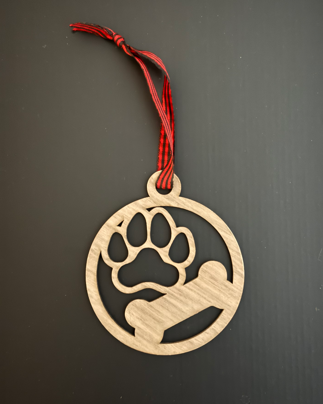 Dog Paw & Bone Personalized Wood Ornament