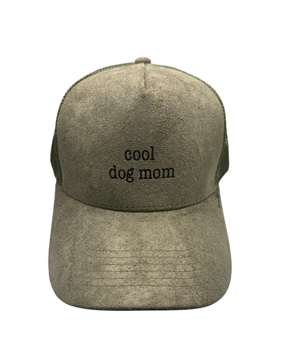 'Cool Dog Mom' Suede Snapback Cap Army Gray
