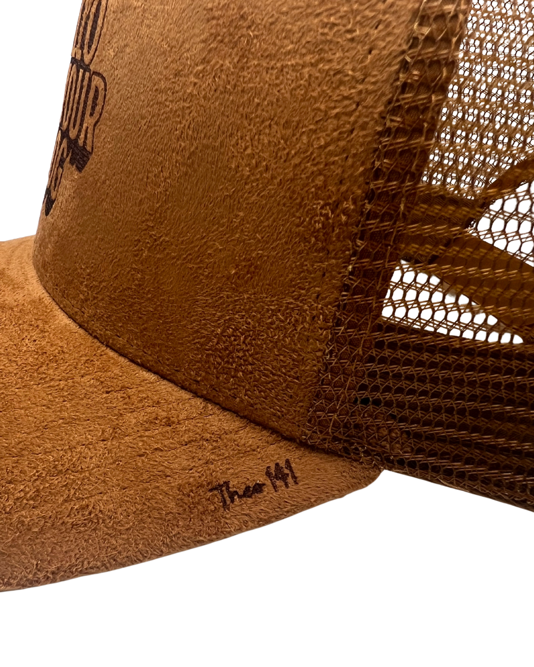 'Hello to Your Dog' Suede Snapback Cap Brown