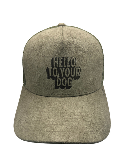 'Hello to Your Dog' Suede Snapback Cap Army Green