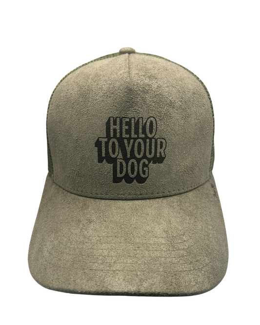 'Hello to Your Dog' Suede Snapback Cap Army Green