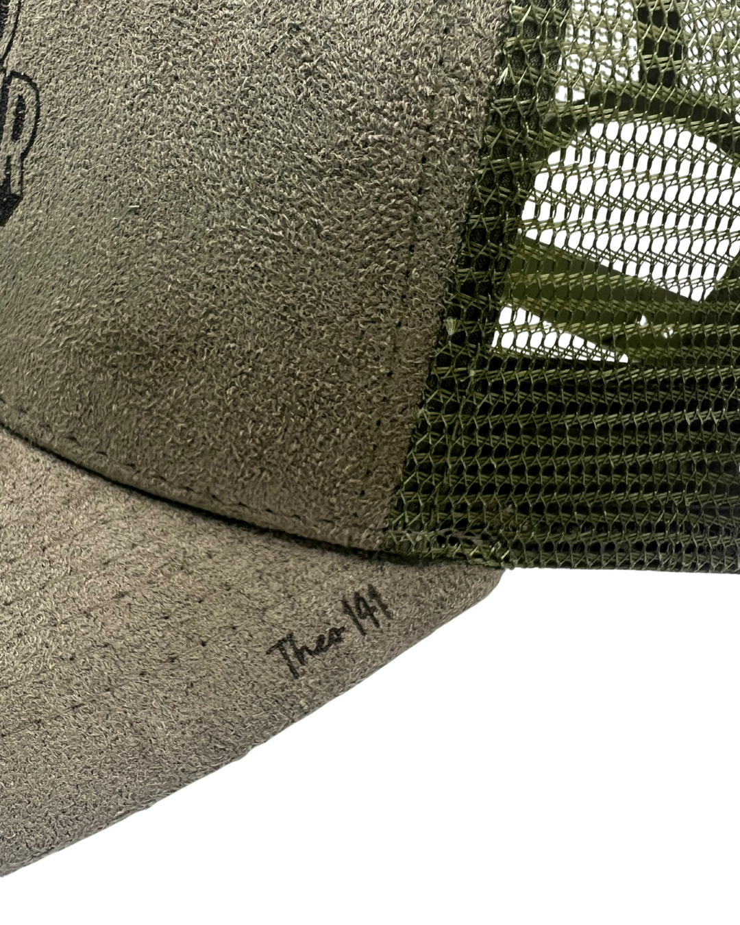 'Hello to Your Dog' Suede Snapback Cap Army Green