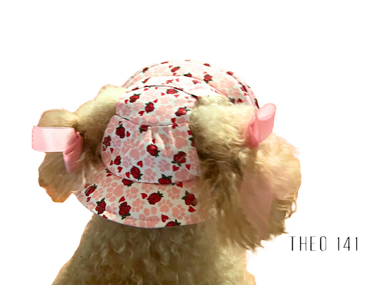 Dog Bucket Hat - Pink Paws & Red Roses